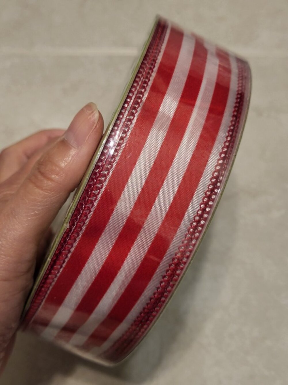 NEW Member's Mark Red and White Stripe Satin Ribbon- 1.5" wide